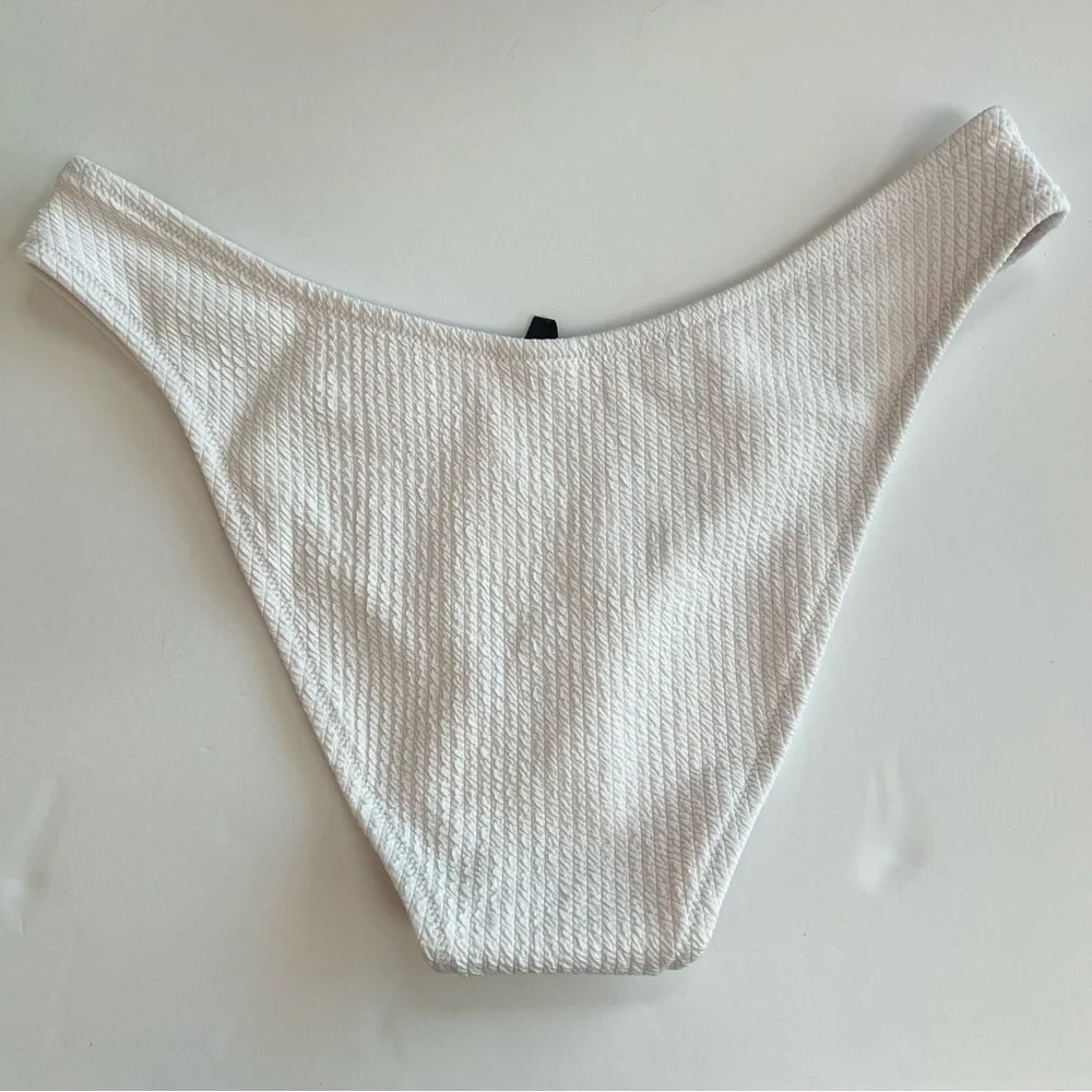 White Textured Bikini Bottom with Nude Lining